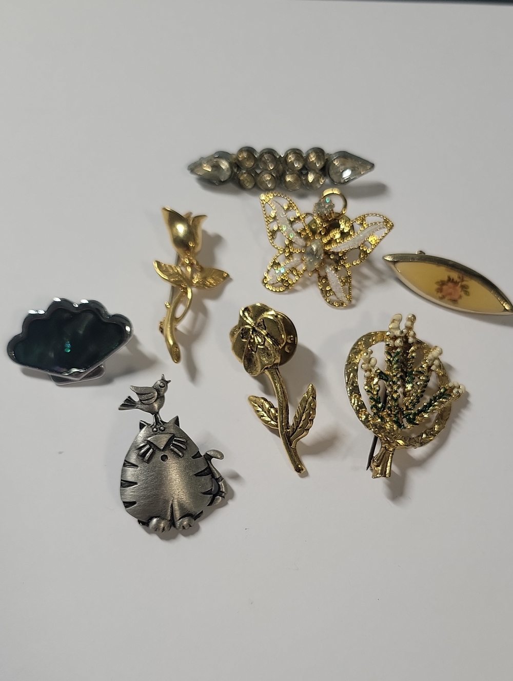 Gold Tone Floral & Butterfly Brooch Lot - Elegant Women's Jewelry